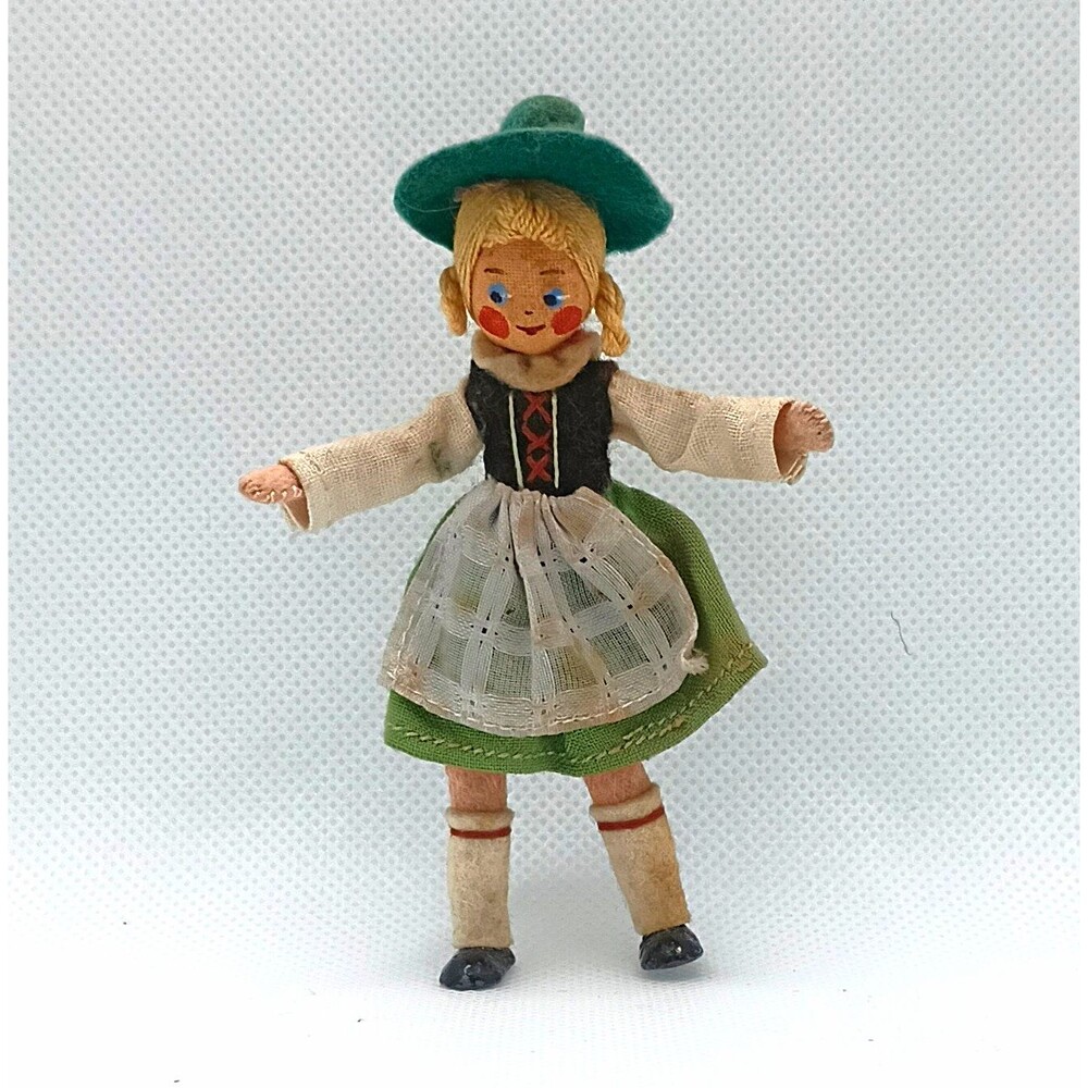 RARE Vintage BAPS German Miniature Doll Tyrolean Folk Costume Hand Painted Grn